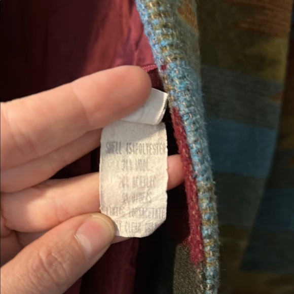 Braetan Maroon, Blue, Yellow Tribal patterned wool coat - Picture 7 of 8